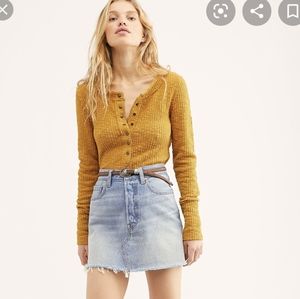 Free People Thermal Button Down Top in Mustard